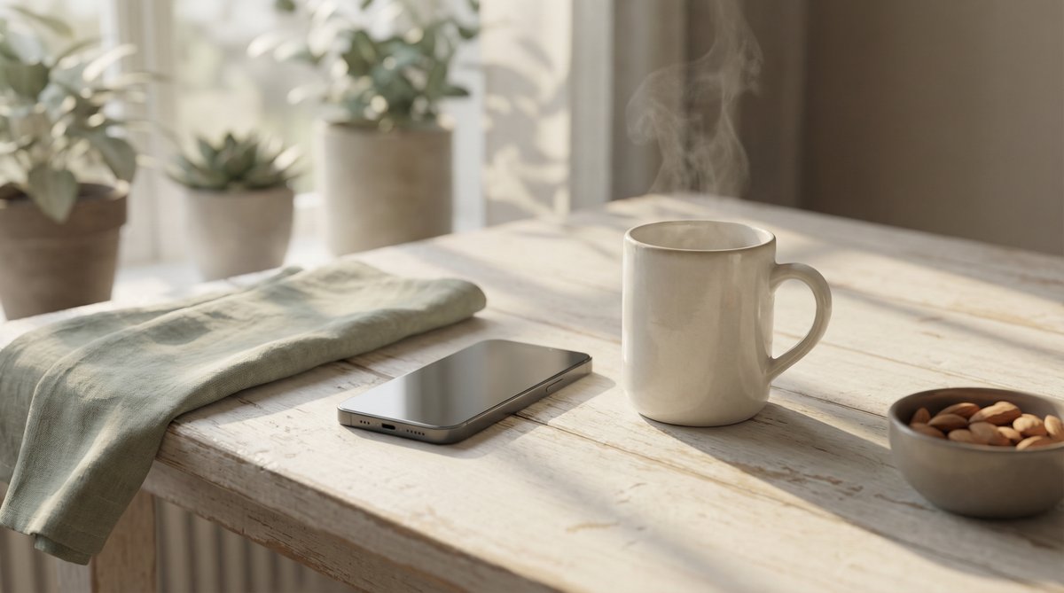 蘑菇视频 - 清晨温暖生活场景，木桌热茶，自然光感 - www.5j4hcmg9.cn